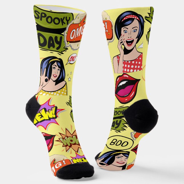 Fun Design Retro Pop Kunst Gelb bunt Girly Socken (Gewinkelt)