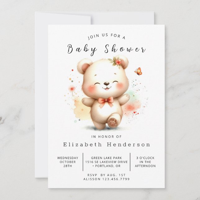 Fun Digital Bear Baby Dusche Einladung (Vorderseite)