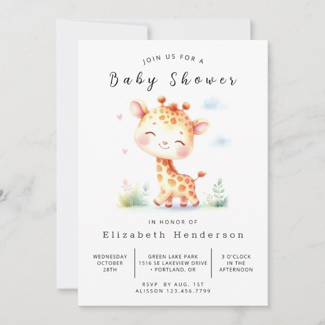 Fun Digital Giraffe Baby Dusche Einladung (Vorderseite)