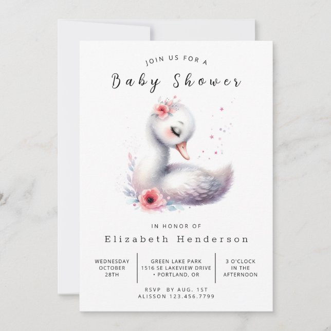 Fun Digital Swan Baby Dusche Einladung (Vorderseite)