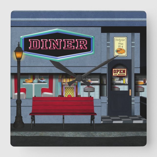 Fun Diner clock Quadratische Wanduhr (Vorderseite)