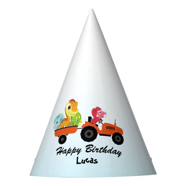 Fun DINO Dinosaurier Traktor Farm School Geburtsta Partyhütchen (Vorderseite)