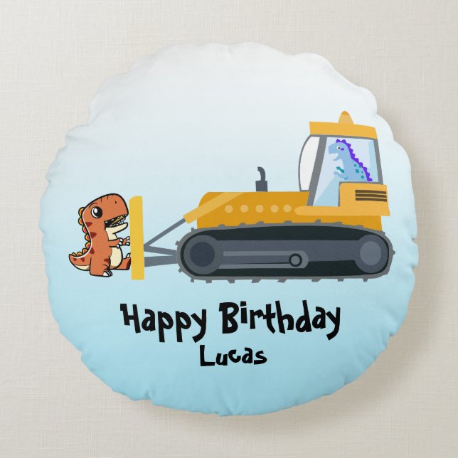 Fun DINO Dinosaurier Traktor Farm School Geburtsta Rundes Kissen (Vorderseite)