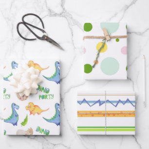 Fun Dino Party Dinosaur Dots Lines Niedlich Kids Geschenkpapier Set