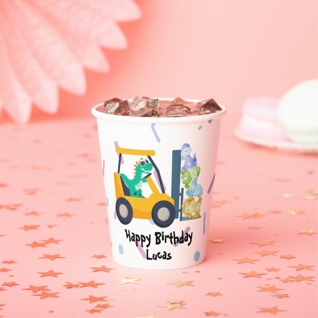 Fun dino Traktor Truck Birthday School Kinder Pappbecher (Insitu)