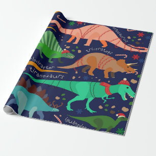 FUN DINOSAUR CHRISTMAS WRAPPING PAPIER GESCHENKPAPIER