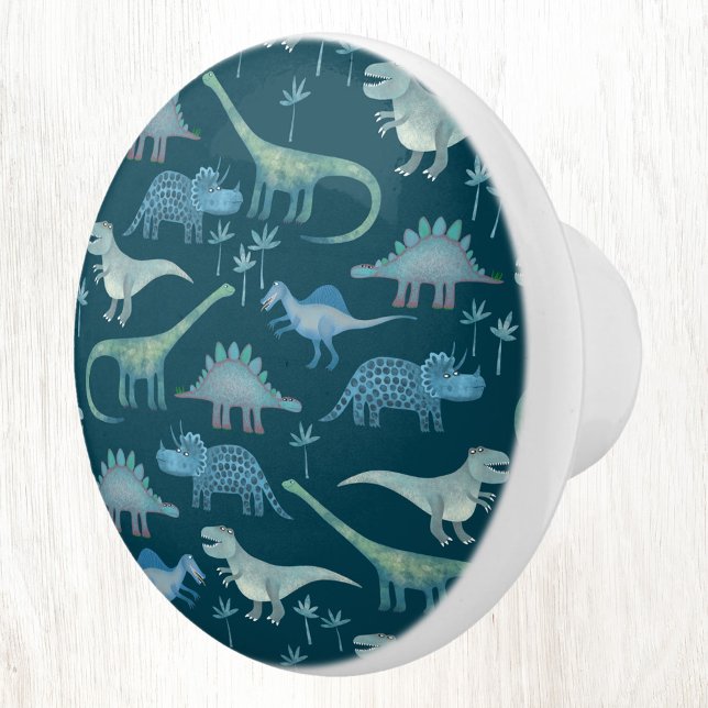 Fun Dinosaur Muster Blau Aquamarin grün Keramikknauf (Fun dinosaur ceramic door pull or knob)