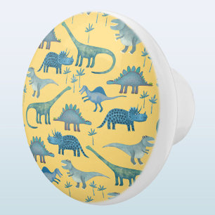 Fun Dinosaur Muster Blau Gelb Keramikknauf