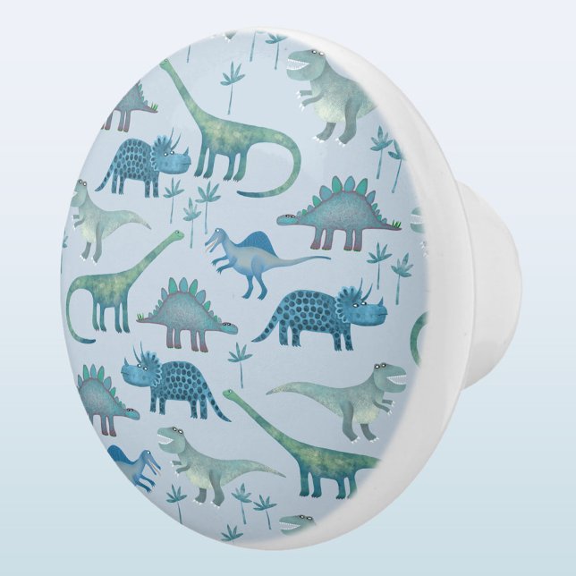 Fun Dinosaur Muster Blau Keramikknauf (Fun dinosaur pattern ceramic pull or knob)