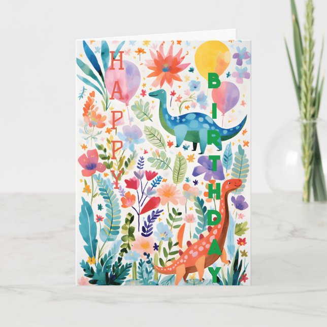 Fun Dinosaur Pflanze Collage Faltes Grußkarte Karte (Vorderseite)