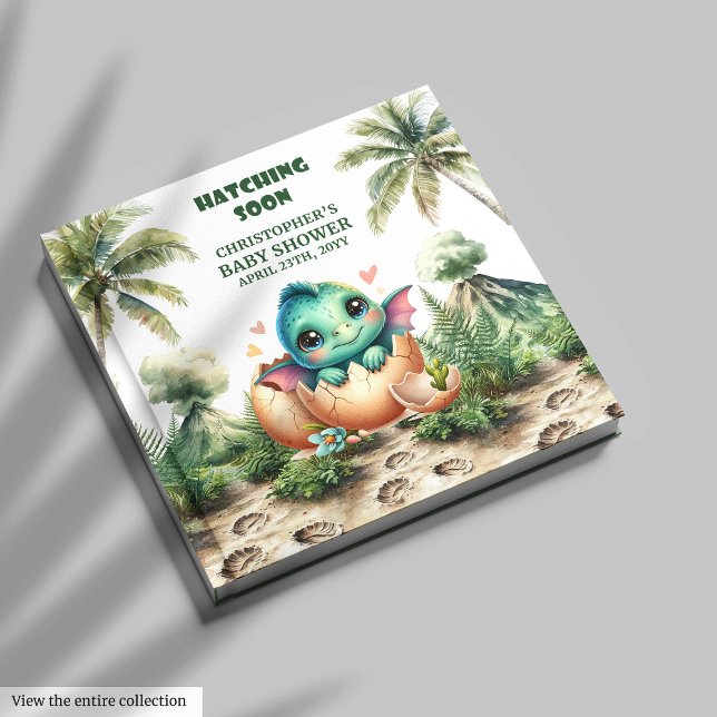 Fun Dinosaur Schläge Bald Baby Dusche Gästebuch (Fun Dinosaur Hatching Soon Baby Shower Guest Book)