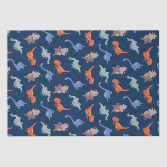 Fun Dinosaurier auf Navy Blue Seidenpapier (Vorderseite)