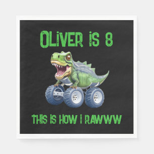 Fun Dinosaurier Monster LKW personalisiert Geburts Serviette