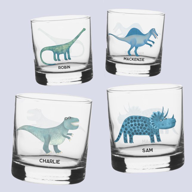 Fun Dinosaurier Personalisiert Glass Whiskyglas (Fun dinosaurs unique personalized glasses with tyrannosaurus rex, triceratops, diplodocus spinosaur)