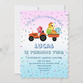 Fun Dinosaurier Traktor Truck Geburtstagspartei DI Einladung