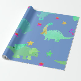 FUN DINOSOAR IN BLAUER KID'S WRAPPING PAPIER GESCHENKPAPIER