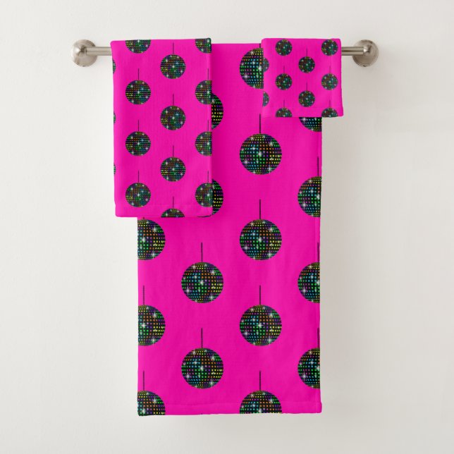 FUN DISCO THEMA BRIGHT PINK BADEZIMMER TOWEL SET (Insitu)