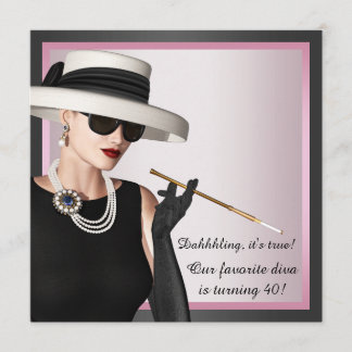 Fun Diva Frauen Rosa und Schwarz 40. Geburtstag Einladung