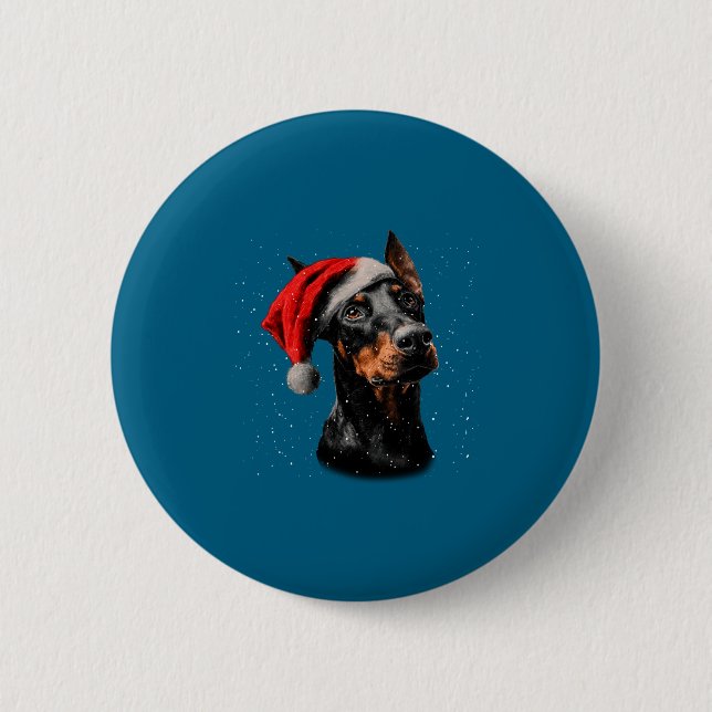 Fun Doberman Dog Christmas Lights Santa Hat Long S Button (Vorderseite)