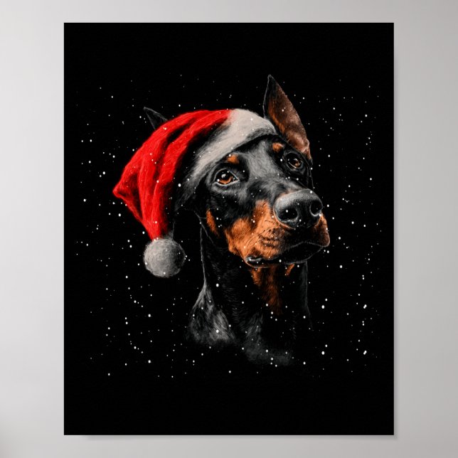 Fun Doberman Dog Christmas Lights Santa Hat Long S Poster (Vorne)