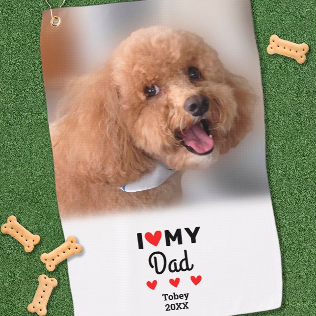 Fun Dog Foto I Liebe Mein Vater Modernes Sport Golfhandtuch (Fun Dog Photo I Love Heart My Dad Modern Sports Golf Towel)