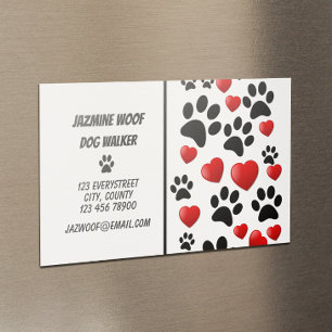 Fun Dog Walker Paw and Hearts Pet Sitter Geschäft Magnetische Visitenkarte