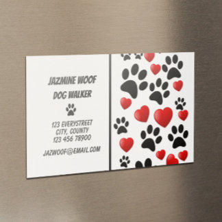 Fun Dog Walker Paw and Hearts Pet Sitter Geschäft Magnetische Visitenkarte