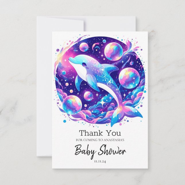 Fun Dolphin Baby Dusche Dankeskarte (Vorderseite)