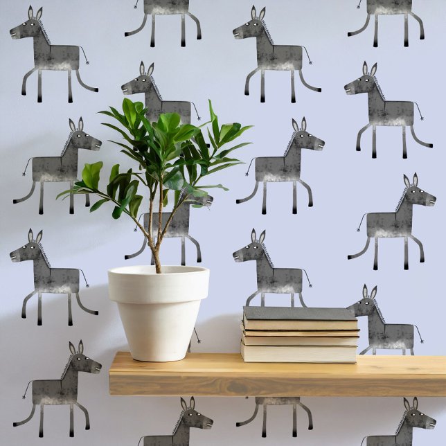 Fun Donkey Gray Blue Muster Tapete (Fun donkey pattern peel and stick wallpaper in gray and blue)