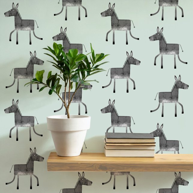 Fun Donkey Gray Sage Green Muster Tapete (Fun donkey pattern peel and stick wallpaper in gray and sage green)