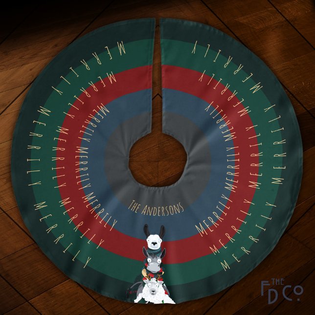 Fun Donkey Llama Sheep + Alles rund um den Feierta Polyester Weihnachtsbaumdecke (Von Creator hochgeladen)