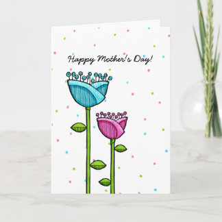 Fun Doodle Blume Blau rosa Punkte Muttertag Karte