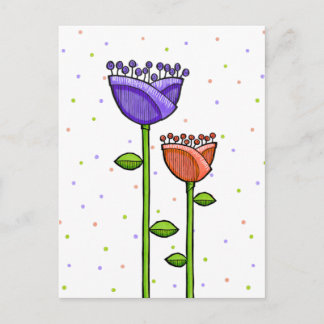 Fun Doodle Blume lila orange Punkte Postkarte