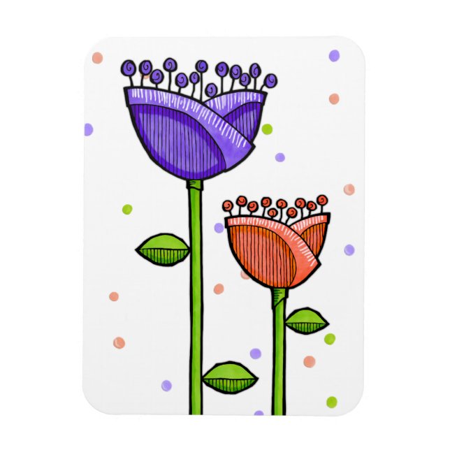 Fun Doodle Blume lila orange Punkte Premium Magnet (Vertikal)