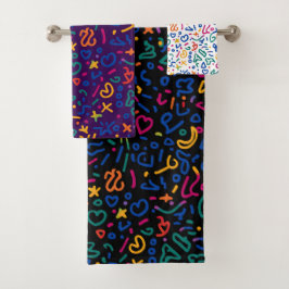Fun doodle farbenfrohe, lebendige Formen Badhandtuch Set