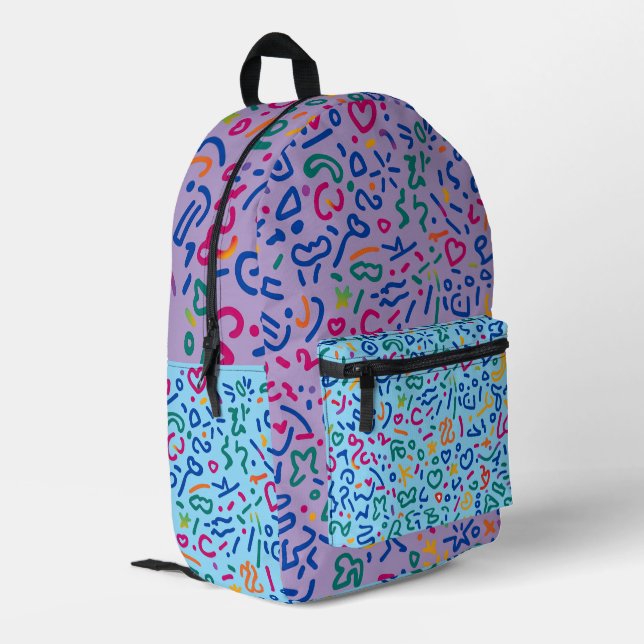 Fun doodle farbenfrohe, lebendige Formen Bedruckter Rucksack (Rückseitige Ecke links)