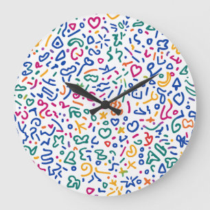 Fun doodle farbenfrohe, lebendige Formen Große Wanduhr