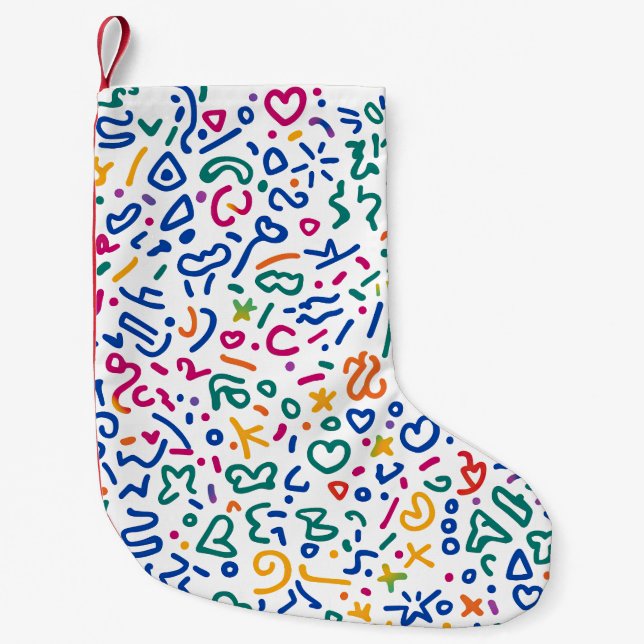 Fun doodle farbenfrohe, lebendige Formen Kleiner Weihnachtsstrumpf (Vorderseite)