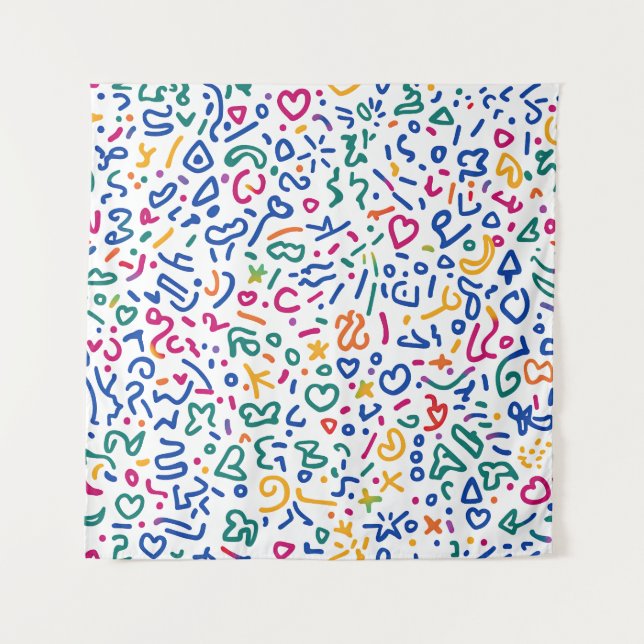 Fun doodle farbenfrohe, lebendige Formen Wandteppich (Vorderseite)