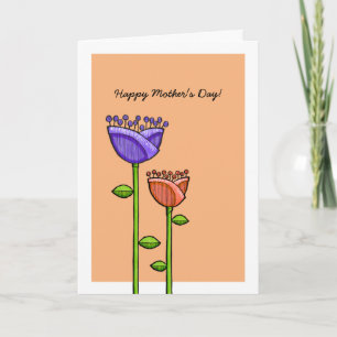 Fun Doodle Flowers orange purple Mother's Day Card Karte