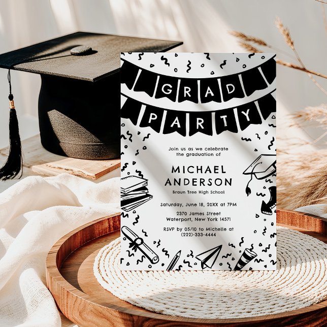 Fun Doodle Graduation Party Einladung (Von Creator hochgeladen)
