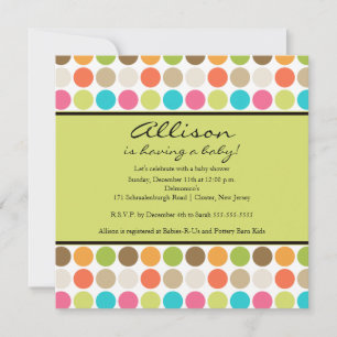 FUN Dots GREEN Baby Girl or Boy Shower Einladung