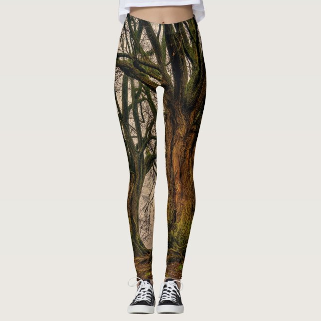 Fun Double Oak Tree Foto Print Leggings (Vorderseite)
