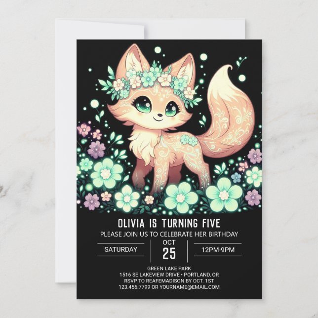 Fun Dreamy Fox Digitaler Geburtstag Einladung (Vorderseite)