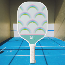 Fun Dreamy Pastel Rainbow mit Monogram Initial Pickleball Schläger