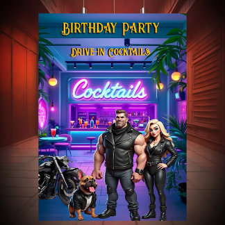 Fun Drive-in Cocktail Bar Geburtstag Biker Couple Einladung