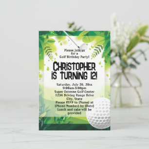 Fun Driving Range Golf Birthday Party Invitation Einladung