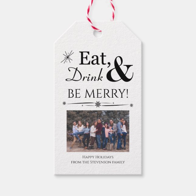 Fun Eat Drink & Be Merry Foto Retro Weihnachten Geschenkanhänger (Vorderseite)