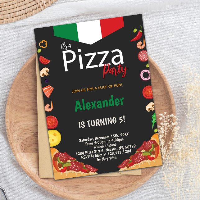 Fun Editable Food Theme Card für Kinder und Erwach Einladung (Pizza Birthday Party Invitations)