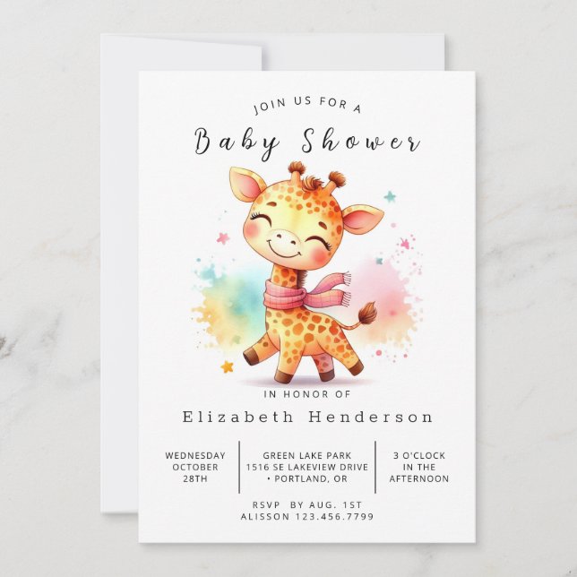 Fun Editable Giraffe Baby Dusche Einladung (Vorderseite)